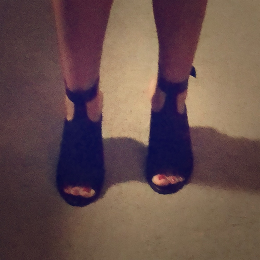 Black peep toe booties.  Worn one time.  9.5